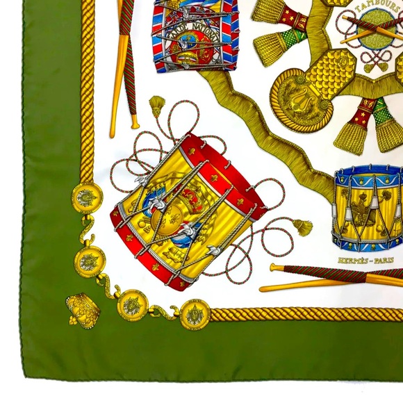 HERMES LES TAMBOURS Carre 90 Multicolor100%  Silk Scarf - Picture 5 of 8